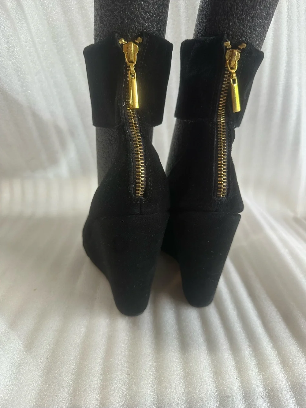 envy Black Suede Wedge Pumps with Fold-Over Ankle Cuff